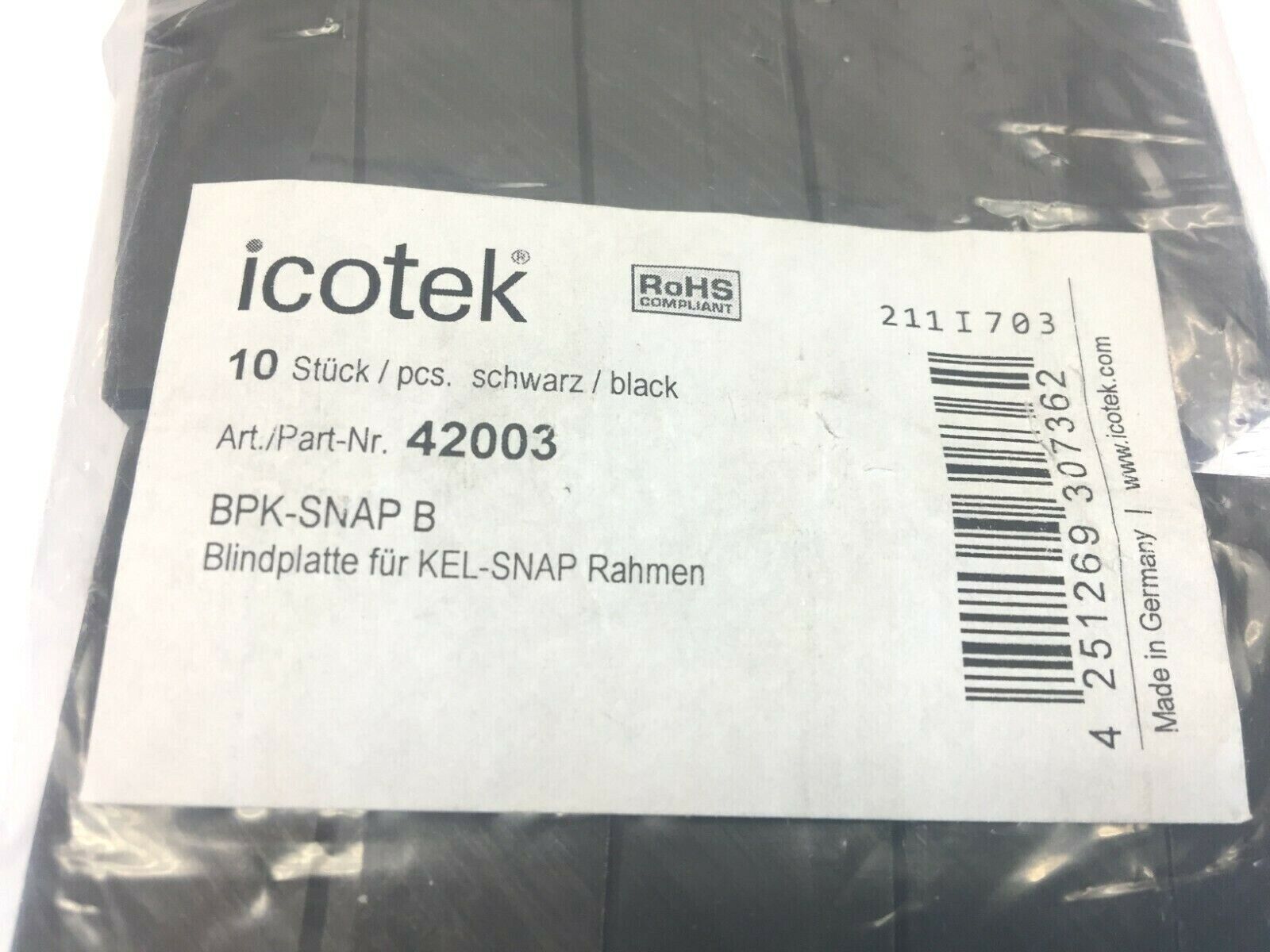 Icotek 42003 Black Cover Plate BPK-SNAP B Bag of 10 - Maverick Industrial Sales