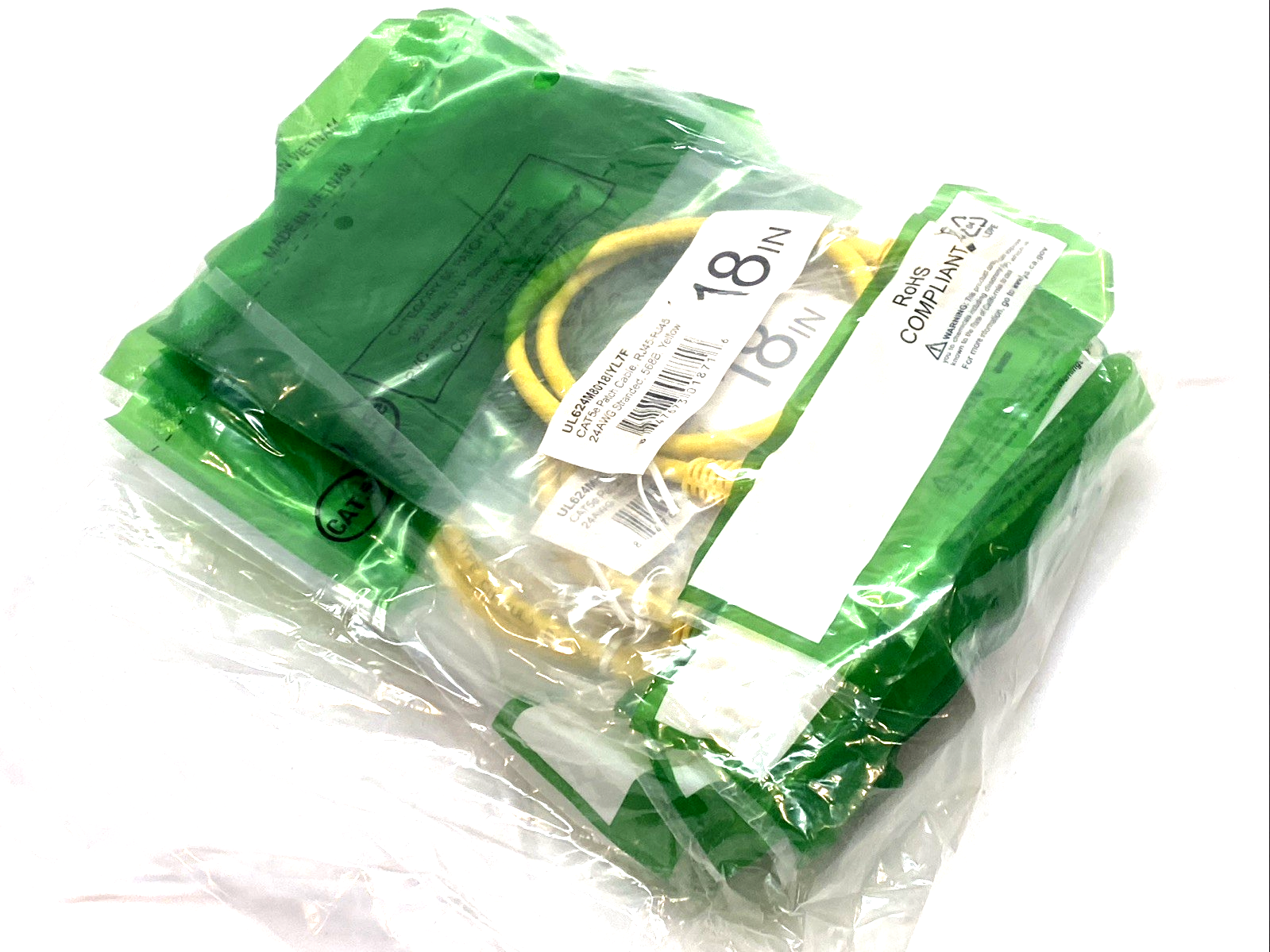 UL624M8018IYL7F | CAT5e Patch Cable, RJ45-RJ45 24AWG 1" LOT OF 10 - New - Maverick Industrial Sales