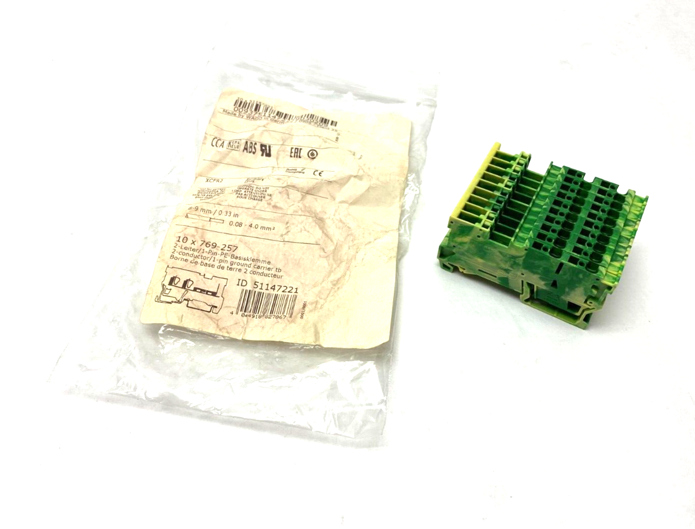 Wago 769-257 CAGE-CLAMP Ground Carrier Terminal Block 4mm 2-Cond/1-Pin PKG OF 10 - Maverick Industrial Sales
