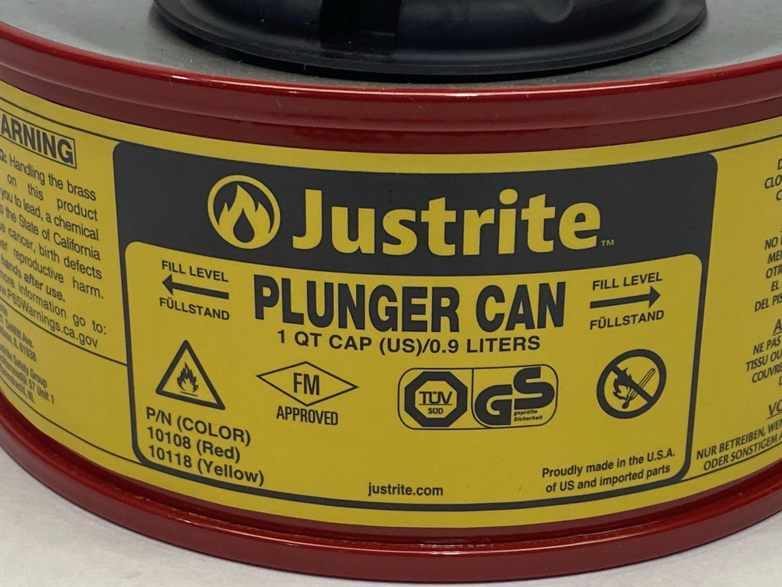 Justrite 10108 Plunger Can 1QT Red - Maverick Industrial Sales