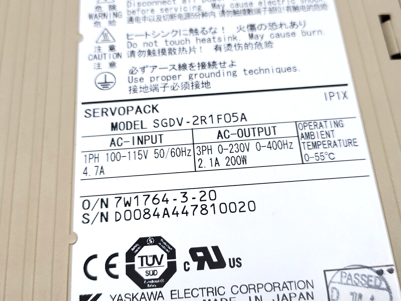 Yaskawa SGDV-2R1F05A Servopack AC Drive/Amplifier 3PH 200W Out NO CONNECTORS - Maverick Industrial Sales