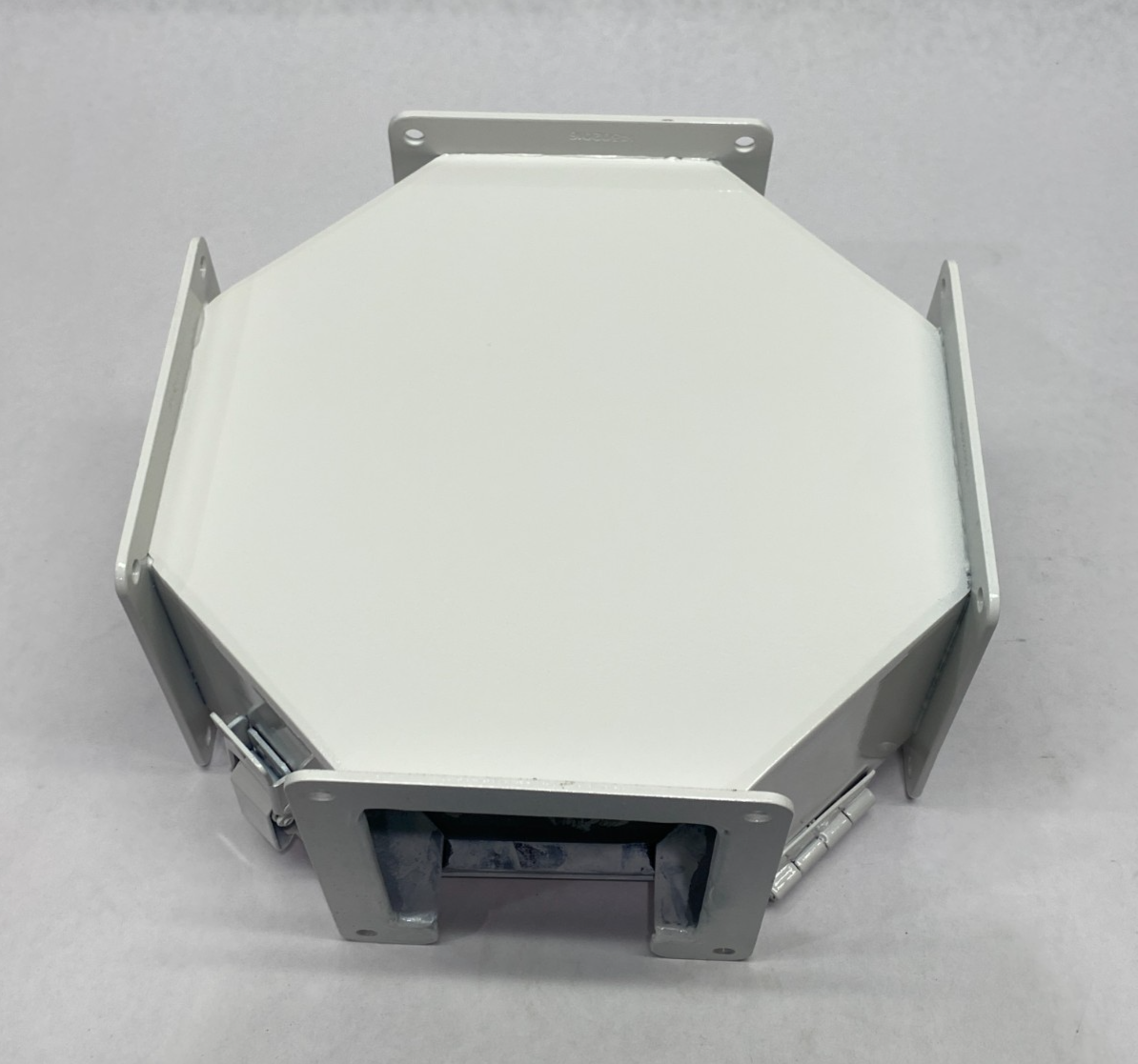 F44LC | Hoffman nVent Lay-in Hinged Cover Cross Fitting 4" x 4" PAINTED WHITE - New – Open box - Maverick Industrial Sales