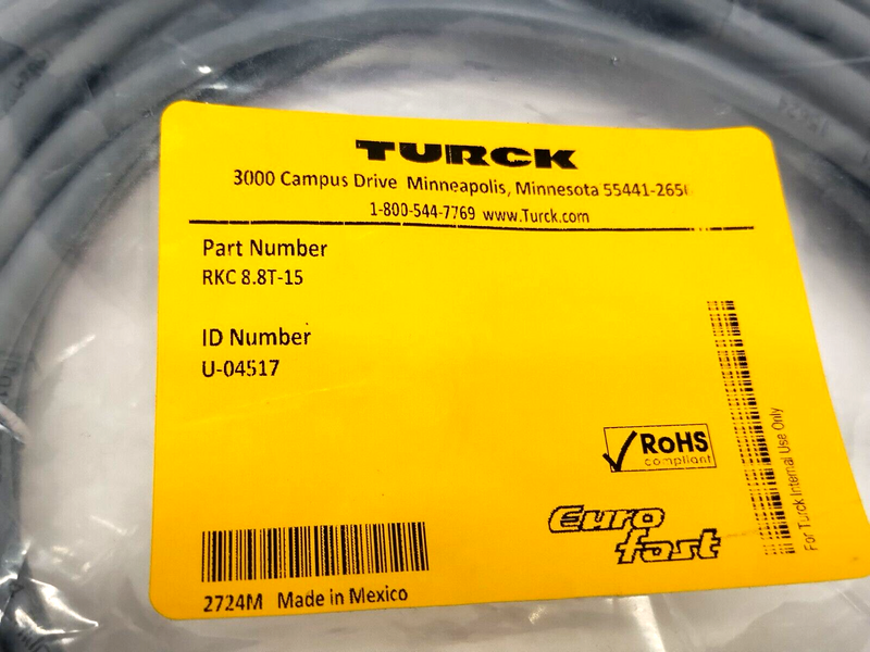 Turck RKC 8.8T-15 Actuator & Sensor Cordset M12 8-Pin Female 15m U-04517 - Maverick Industrial Sales