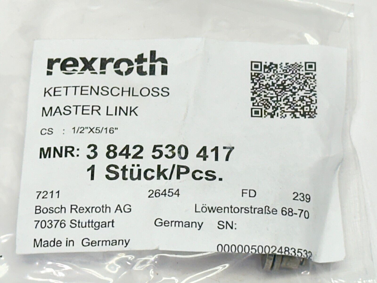 Bosch Rexroth 3842530417 Master Link TS2 1/2" x 5/16" - Maverick Industrial Sales