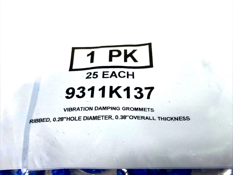 9311K137 Vibration-Dampening Grommet, Ribbed, 0.28" Hole Dia. 0.38" Thick 50PK - Maverick Industrial Sales