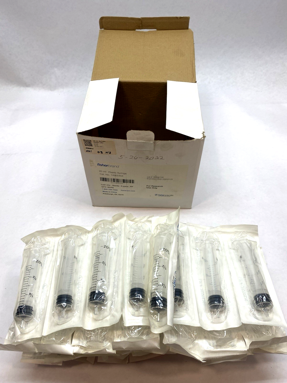 Fisher Scientific 14‑955‑454 20 mL Sterile Plastic Luer Slip Syringe LOT OF 50 - Maverick Industrial Sales