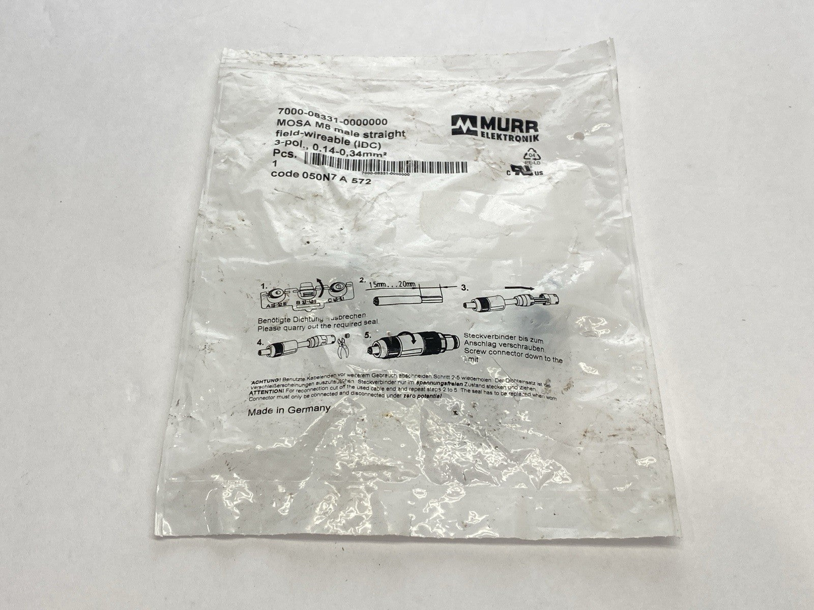 Murr Elektronik 7000-08331-0000000 Field Wireable Circular Connector Male M8 3-P - Maverick Industrial Sales