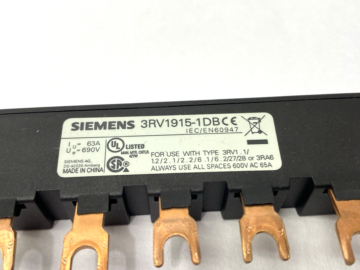Siemens 3RV1915-1CB Busbar 3-Phase 600VAC 65A - Maverick Industrial Sales