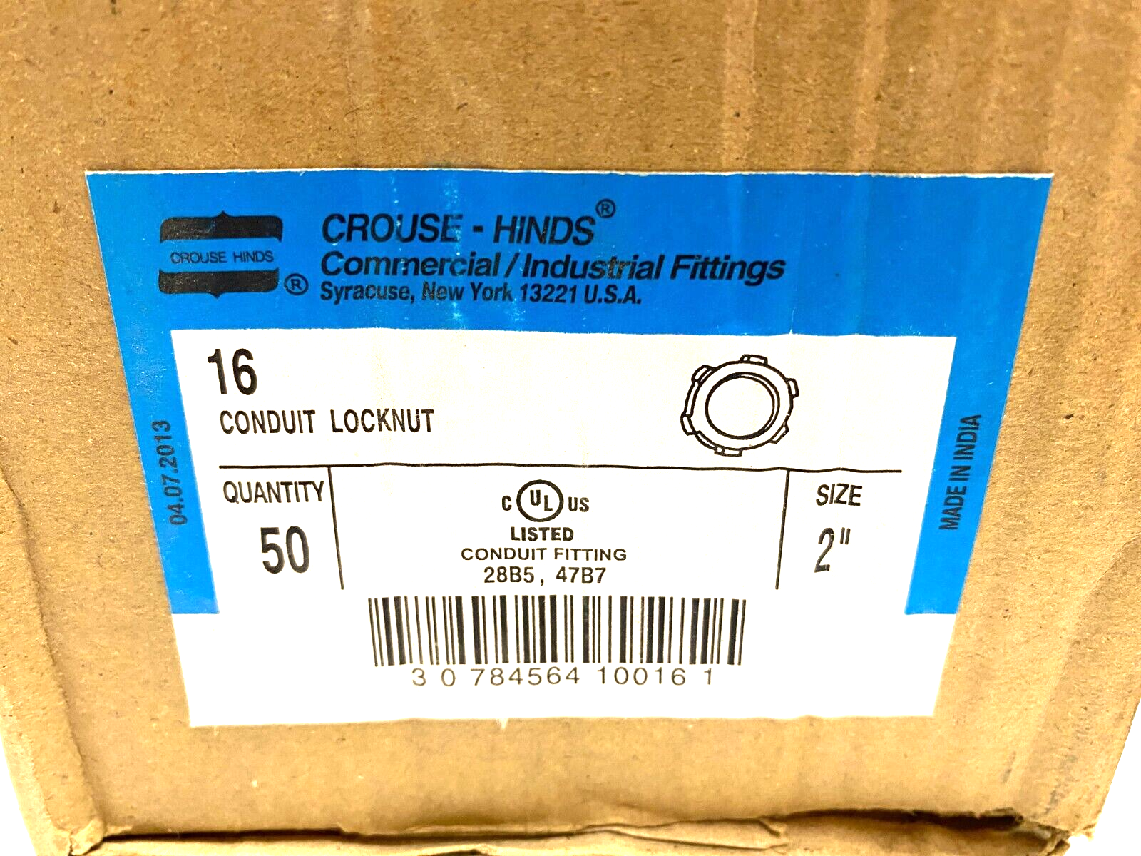 Cooper Crouse Hinds 16 IMC Rigid Conduit Locknut 2" Malleable Iron BOX OF 10 - Maverick Industrial Sales