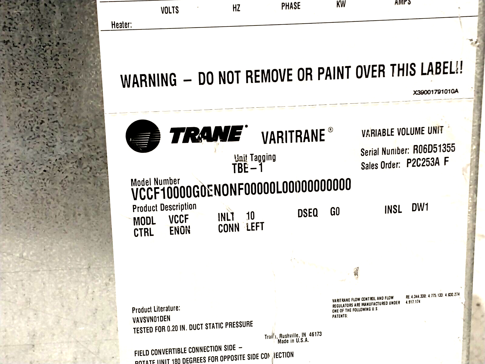 Trane VCCF10000G0ENONF00000L00000000000 VARITRANE Variable Volume Unit 10" Inlet - Maverick Industrial Sales