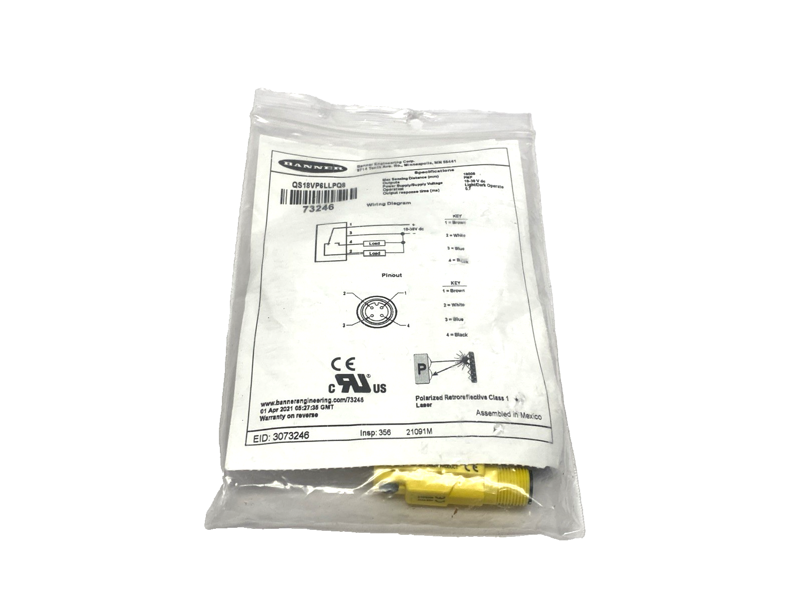 Banner QS18VP6LLPQ8 Photoelectric Sensor, Retroreflective, M12 4-Pin Male 73246 - Maverick Industrial Sales