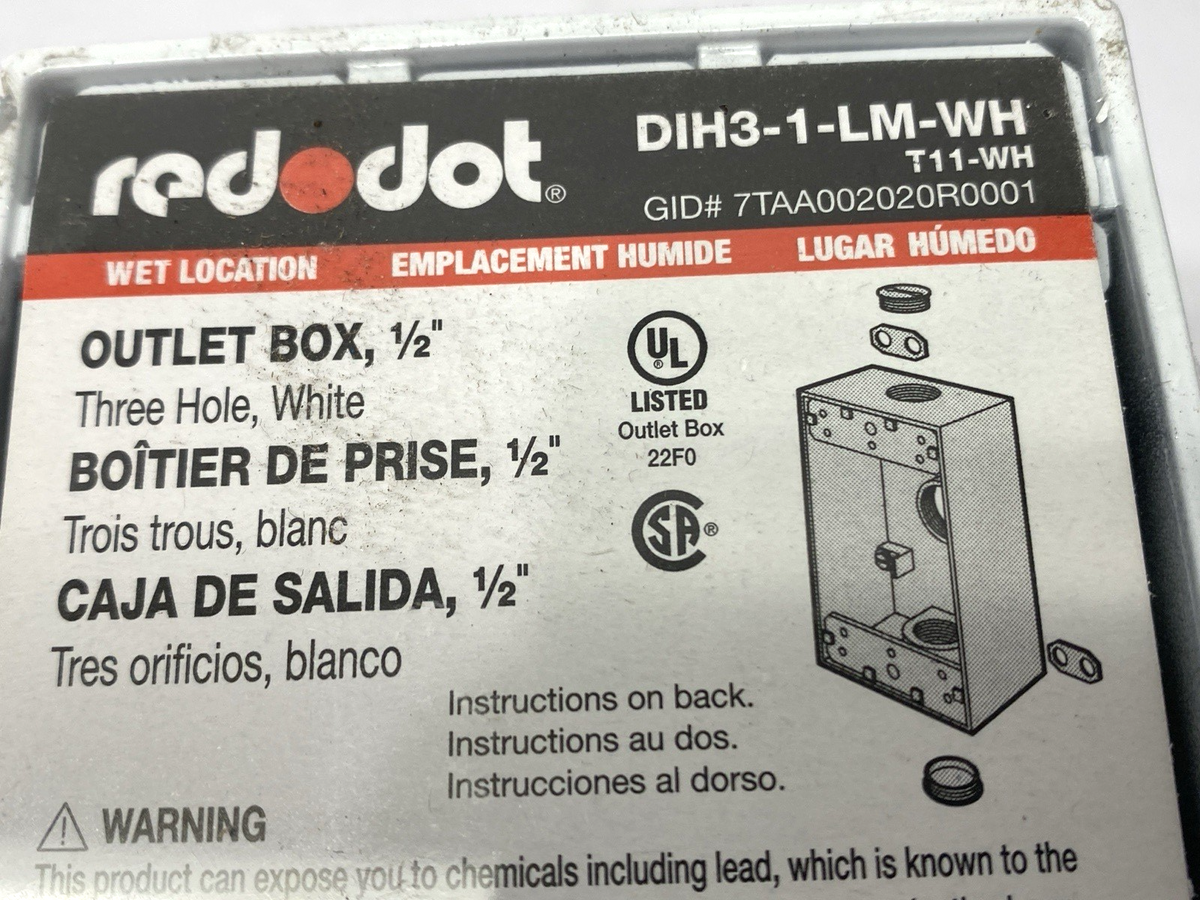 Thomas & Betts DIH3-1-LM-WH White Outlet Box Three Hole 1/2" - Maverick Industrial Sales