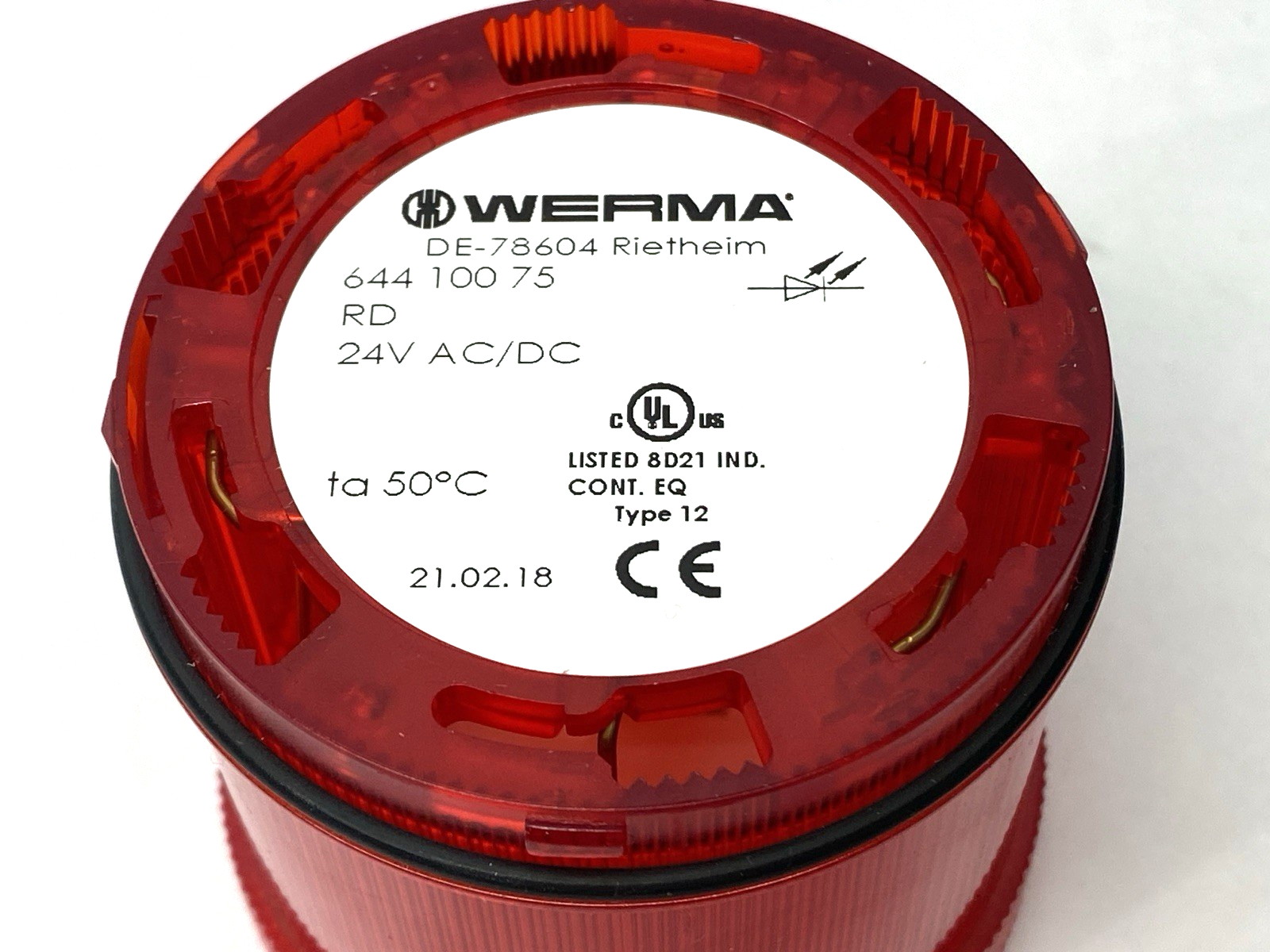 Werma 644.100.75 LED Stack Light Red 70mm Diameter 24VAC/DC - Maverick Industrial Sales
