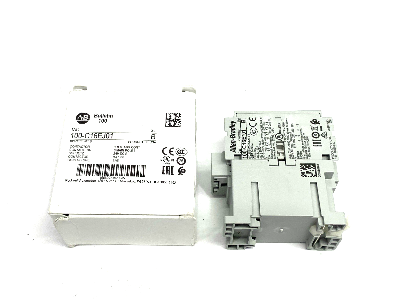 Allen Bradley 100-C16EJ01 Ser. B IEC 16 A Contactor, 0 NO Contact & 1 NC Contact - Maverick Industrial Sales