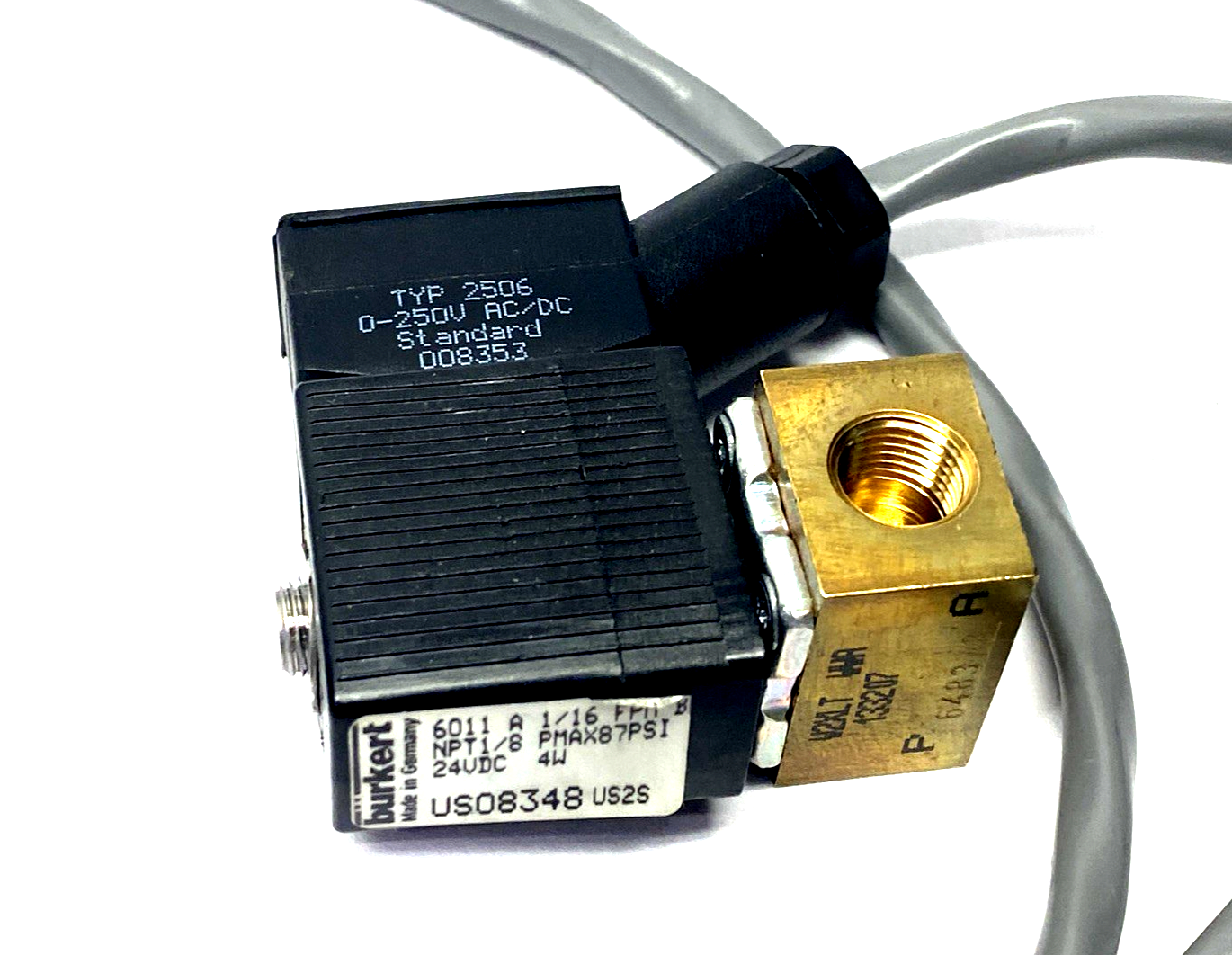 6011 A 1/16 FPM B | Burkert Solenoid Valve 1/8" NPT 87 PSI 24VDC 4W - Used - Maverick Industrial Sales