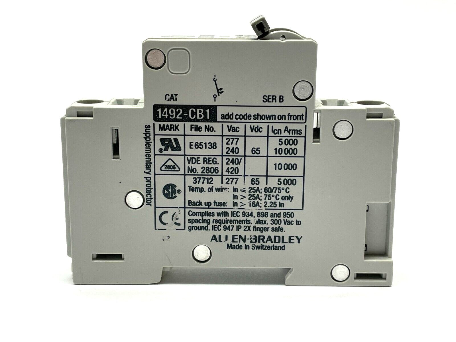 1492-CB1F100 | Allen Bradley Ser. B Circuit Breaker 1-Pole 10A 277VAC - New – Open box - Maverick Industrial Sales