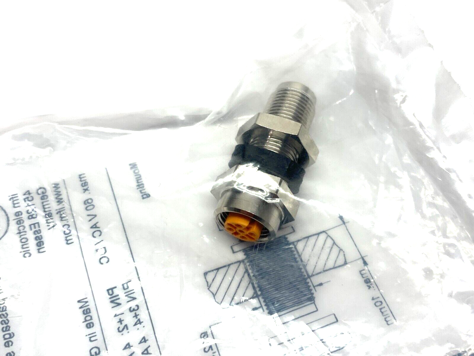 Ifm E73008 Nickel-Plated Wall Passage Standard Type 60V AC/DC 5-Pin M to F - New - Maverick Industrial Sales