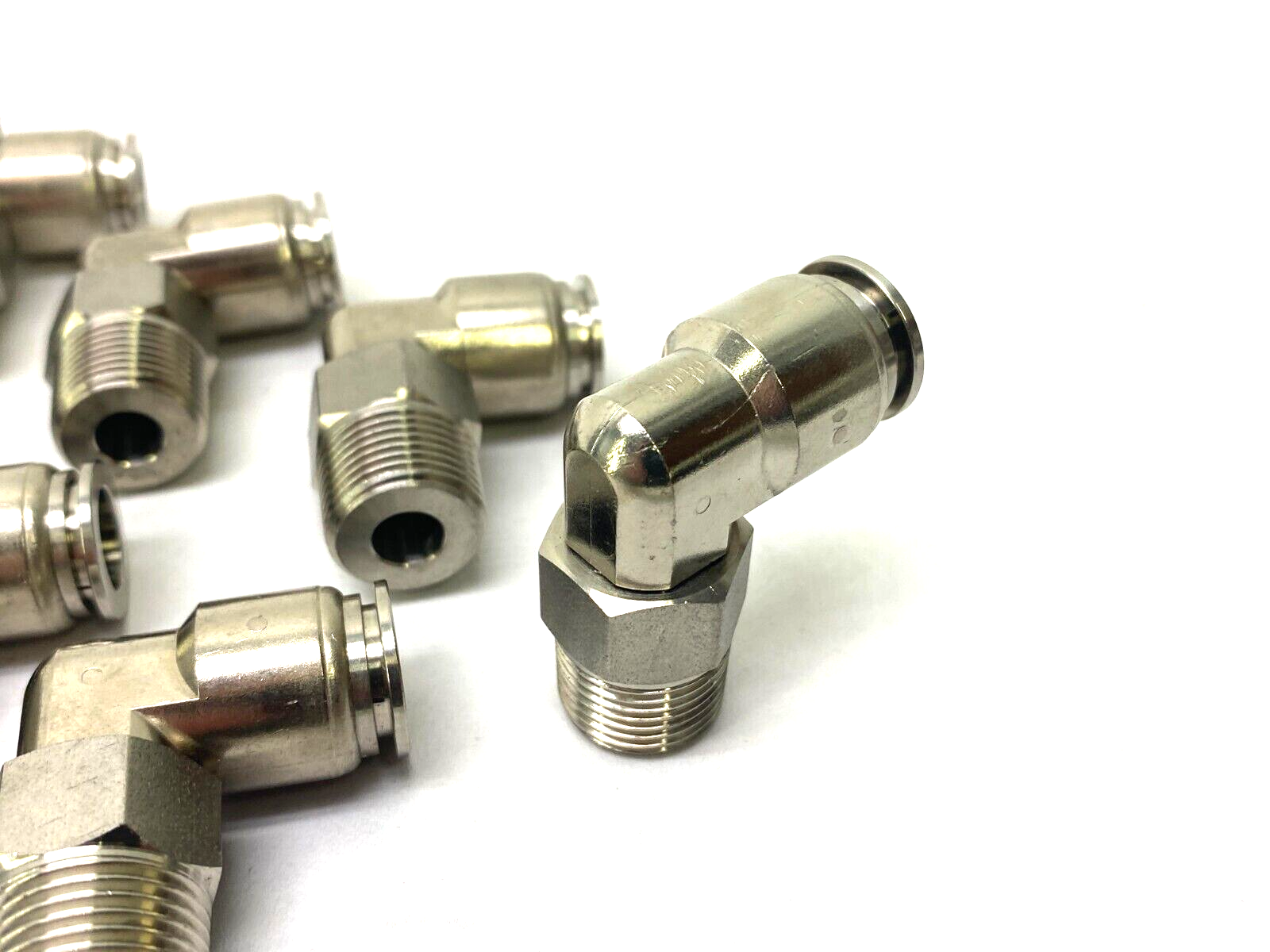 Stainless Steel Swivel Snap-Connect Elbow Fitting 10mm OD to 3/8" NPT LOT OF 11 - Maverick Industrial Sales