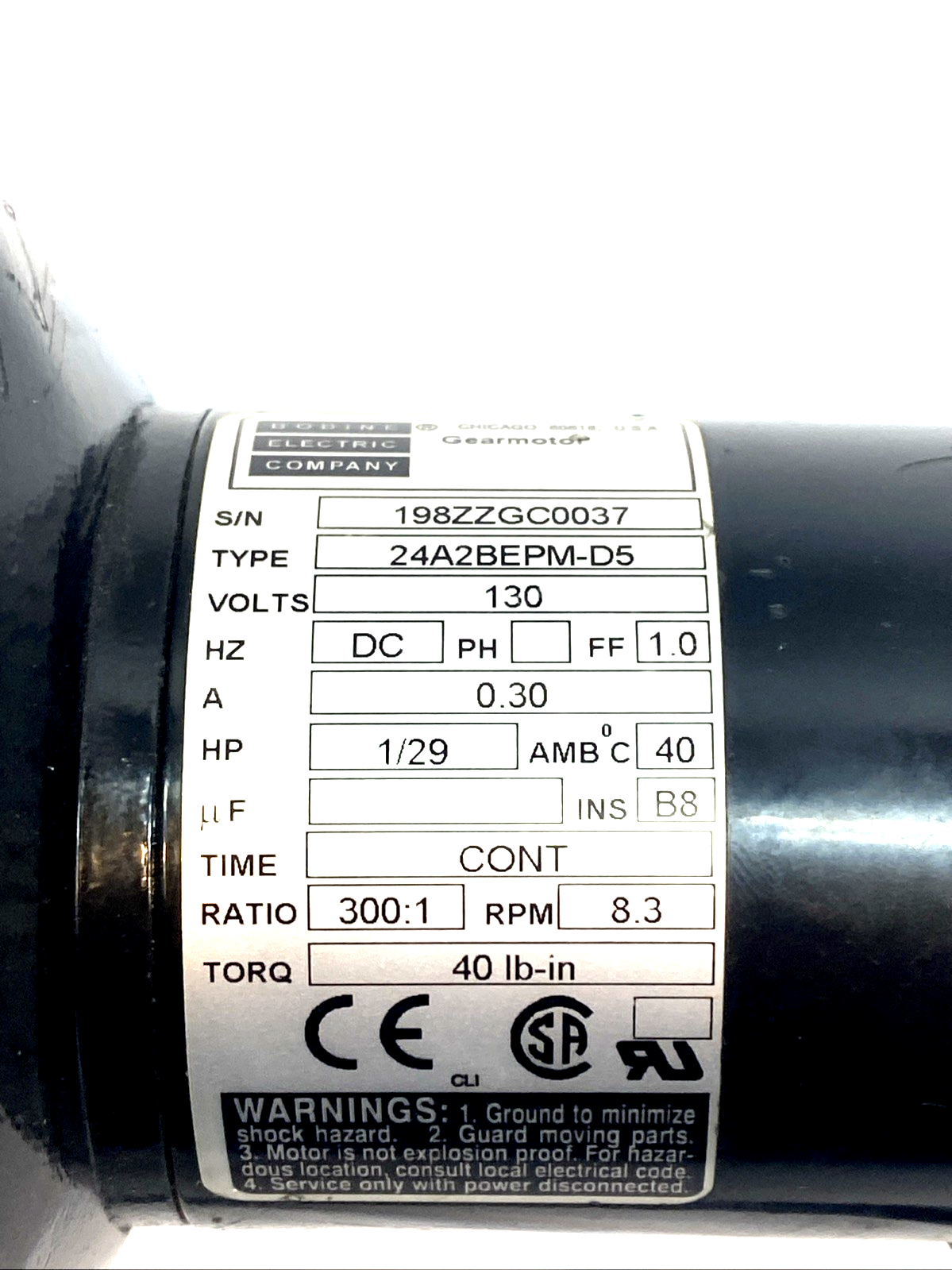 Bodine 24A2BEPM-D5 DC Gearmotor 130V 1/29HP Parallel Shaft - Maverick Industrial Sales