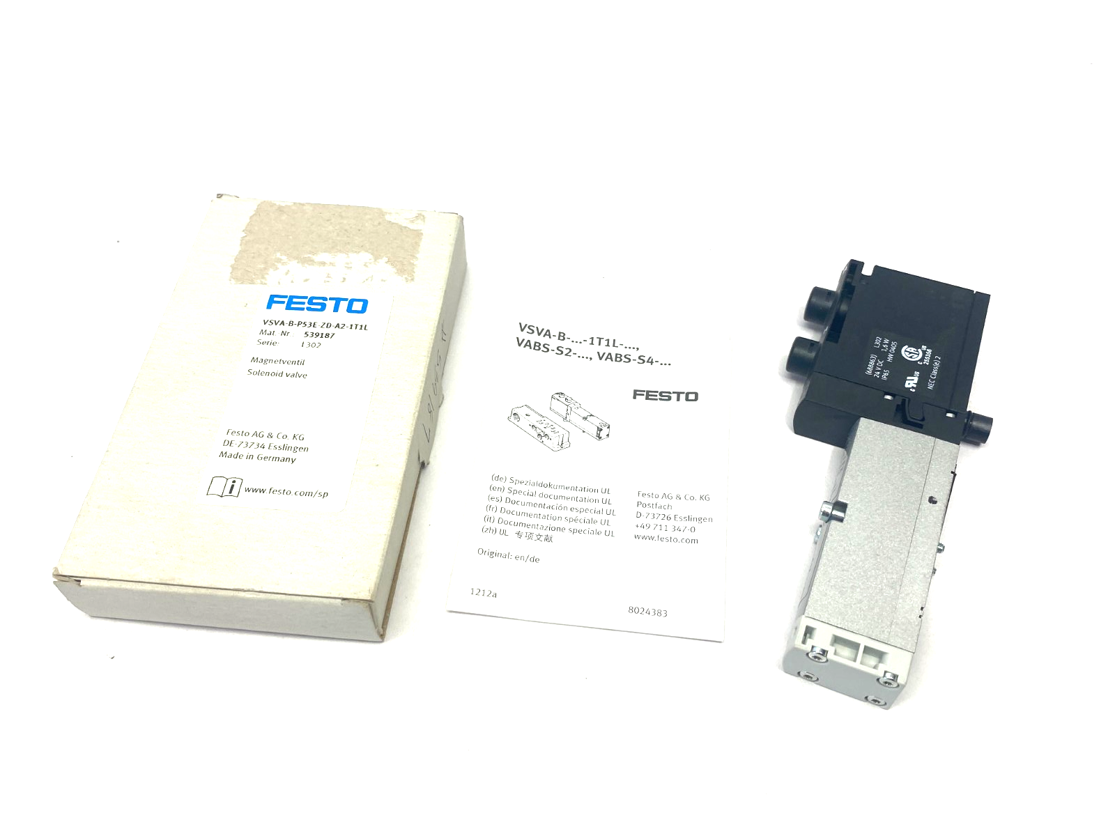 Festo VSVA-B-P53E-ZD-A2-1T1L Solenoid Valve, 5/3, Exhausted 539187 - Maverick Industrial Sales