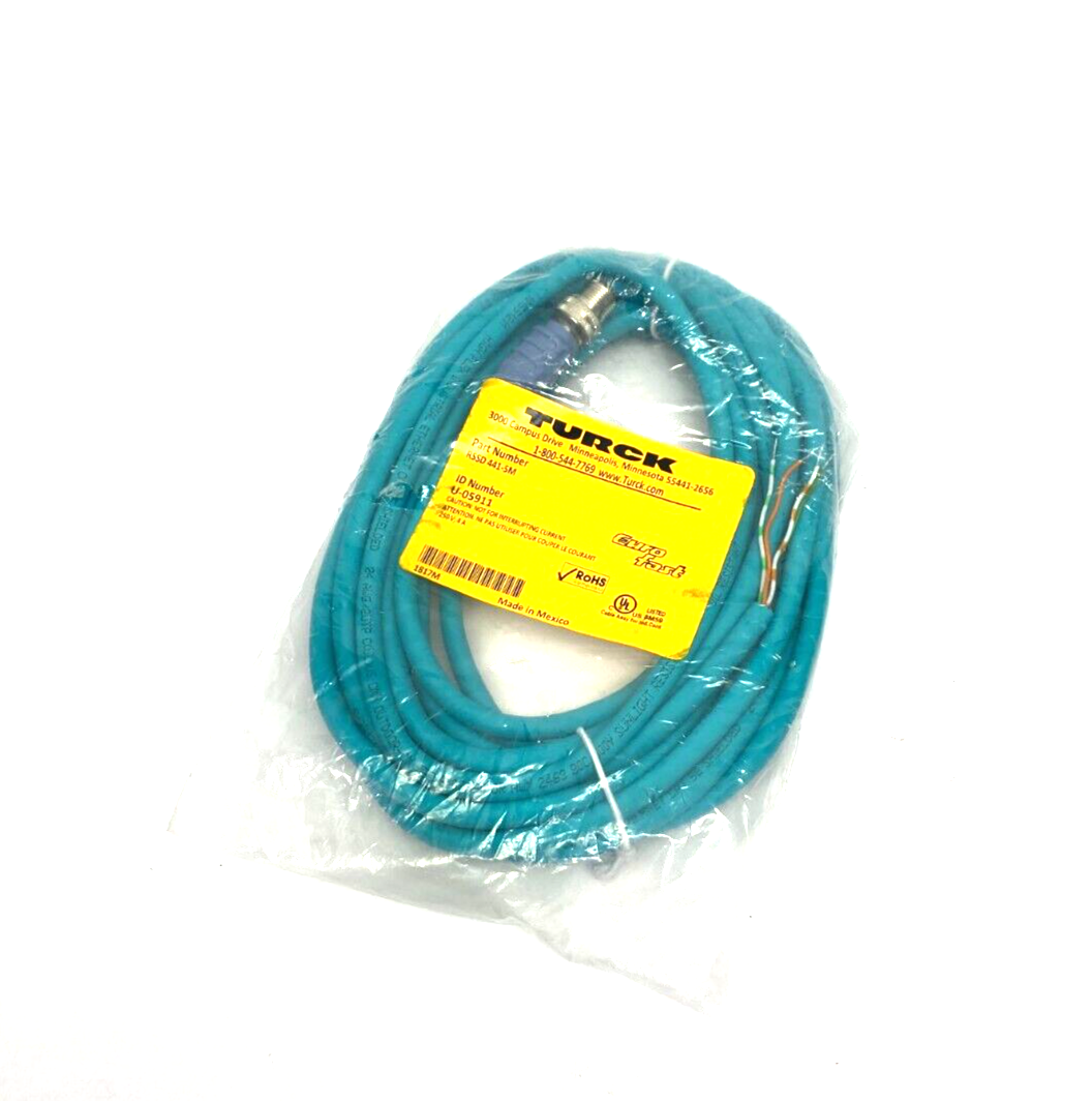 Turck RSSD 441-5M Ethernet Extension Cable M12 4-Pin to Pigtail 5m, U-05911 - Maverick Industrial Sales