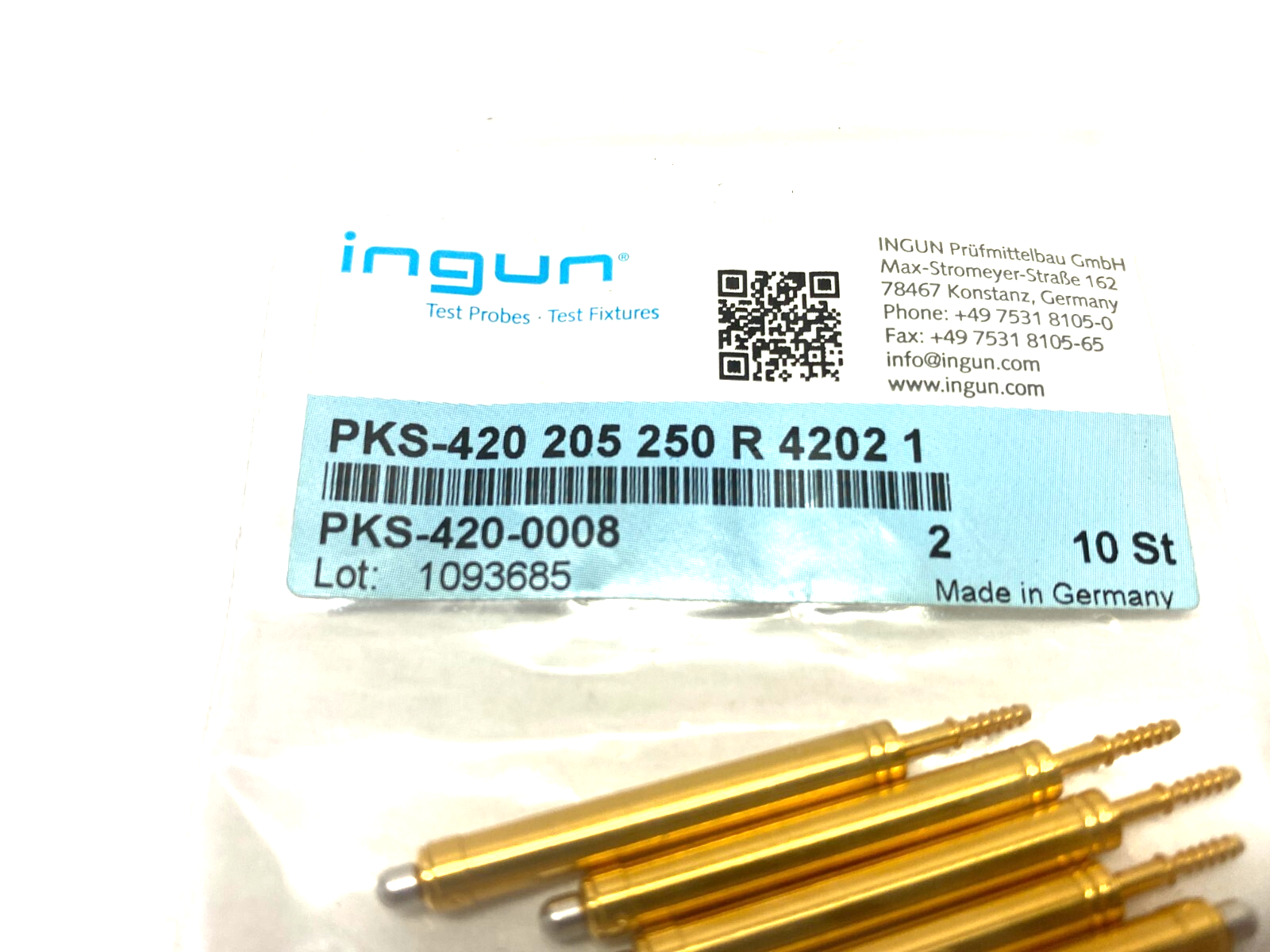 Ingun PKS-420 205 250 R 4202 1 Pneumatic Test Probe PKS-420-0008, PKG OF 11 - Maverick Industrial Sales