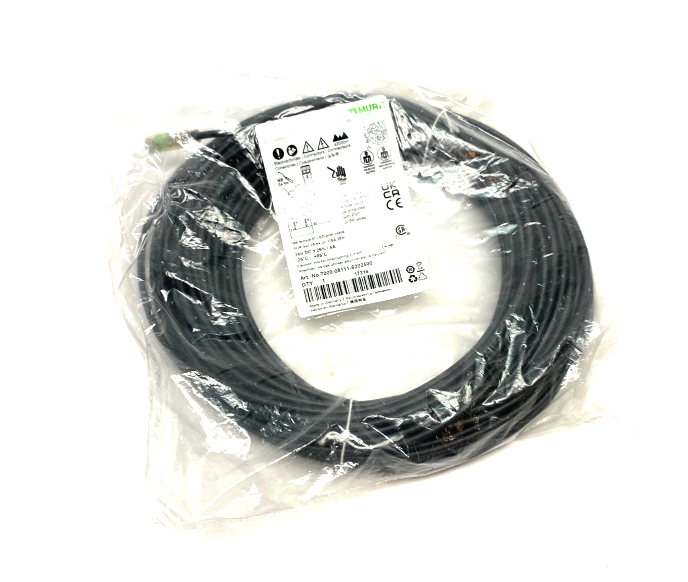 Murrelektronik 7000-08111-6202500 Single Ended M8 Female 0° A-cod. LED Cordset - Maverick Industrial Sales