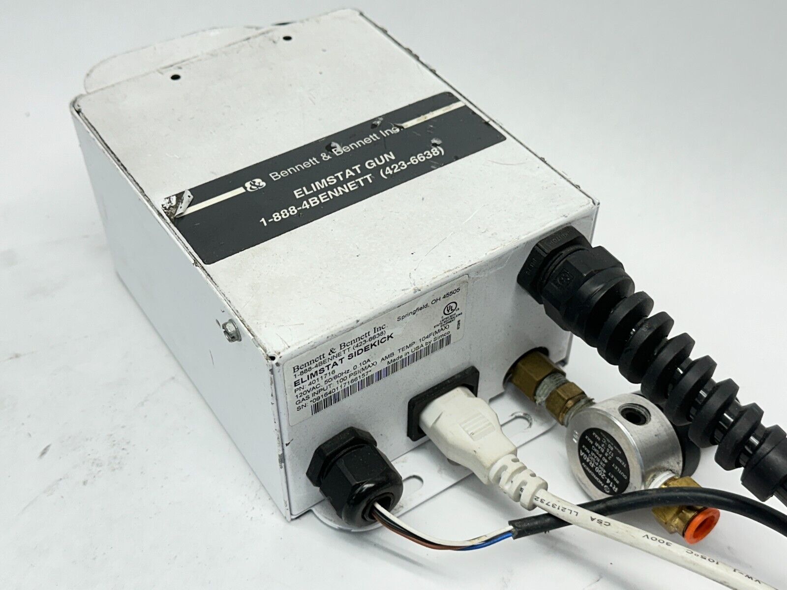 Bennett & Bennett 4011716 Elimistat Sidekick Ionizing Gun 120VAC w/ 25507 Sensor - For parts or not working - Maverick Industrial Sales