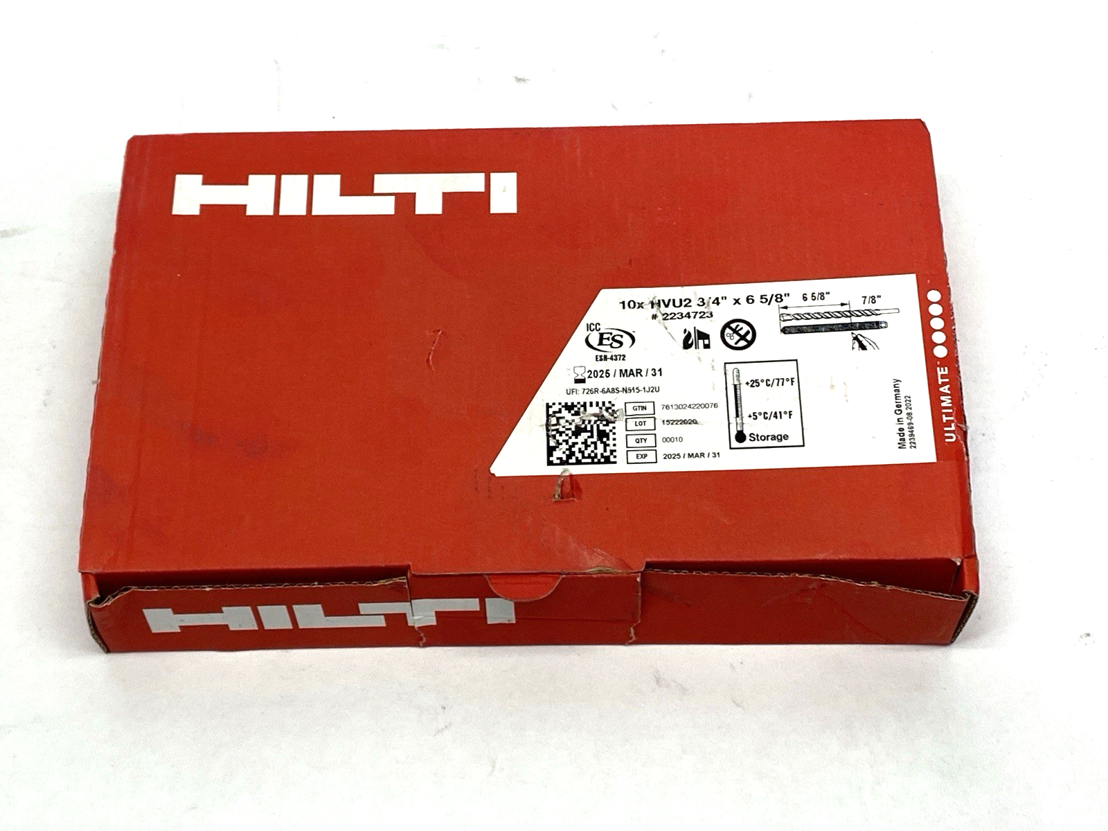 Hilti HVU2 3/4" x 6-5/8" Adhesive Capsule 2234723 PACKAGE OF 10 - Maverick Industrial Sales