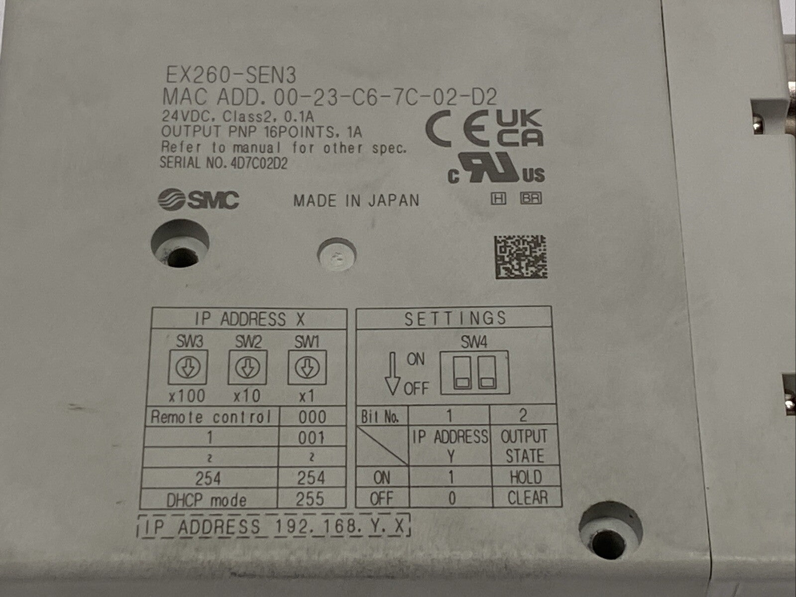 SMC EX260-SEN3 Compact Serial Interface Unit, 16 Point PNP, 24VDC - Maverick Industrial Sales