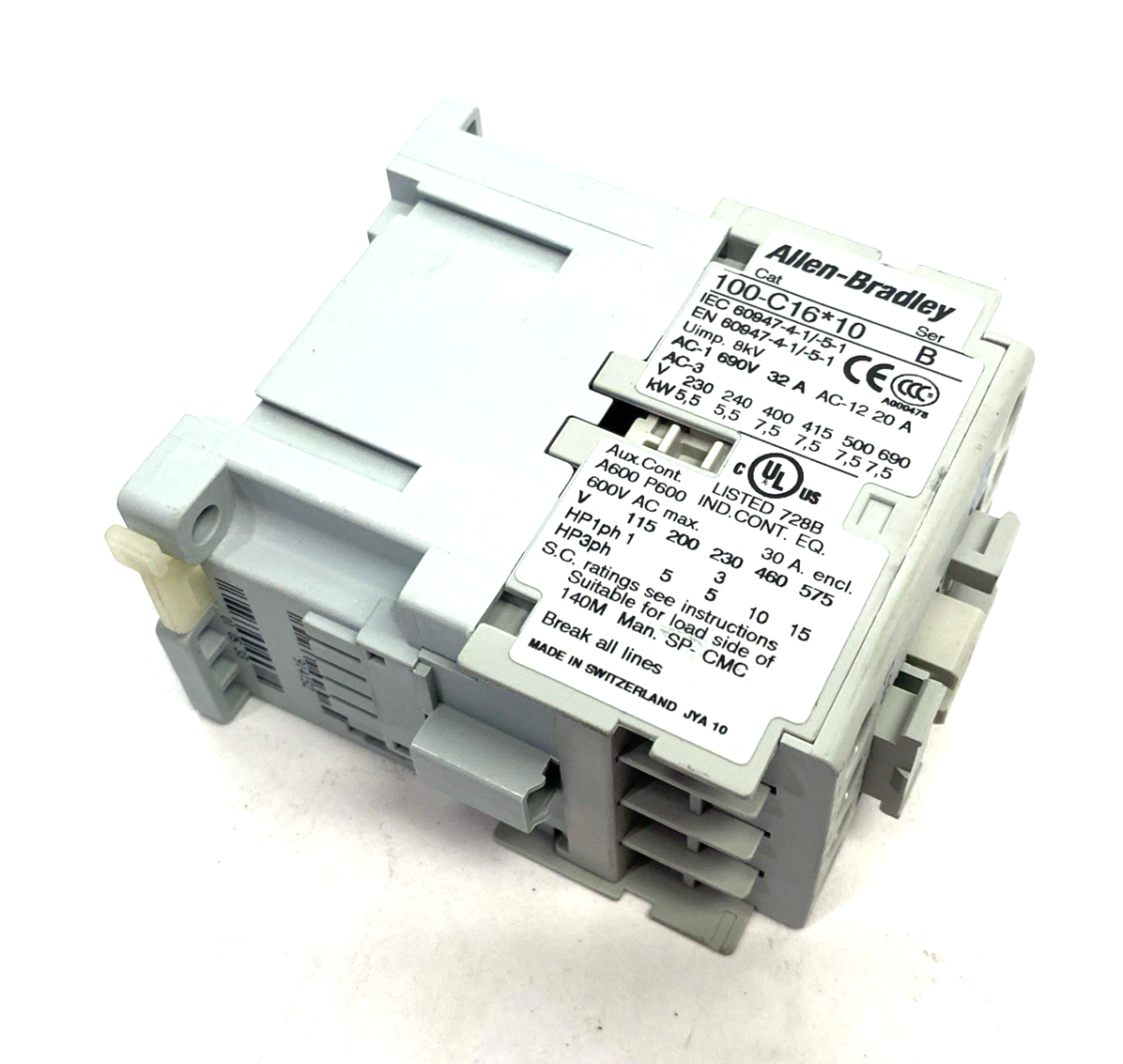 Allen Bradley 100-C16D10 Ser. B IEC 16 A Contactor, 1 NO Contacts & 0 NC Contact - Maverick Industrial Sales