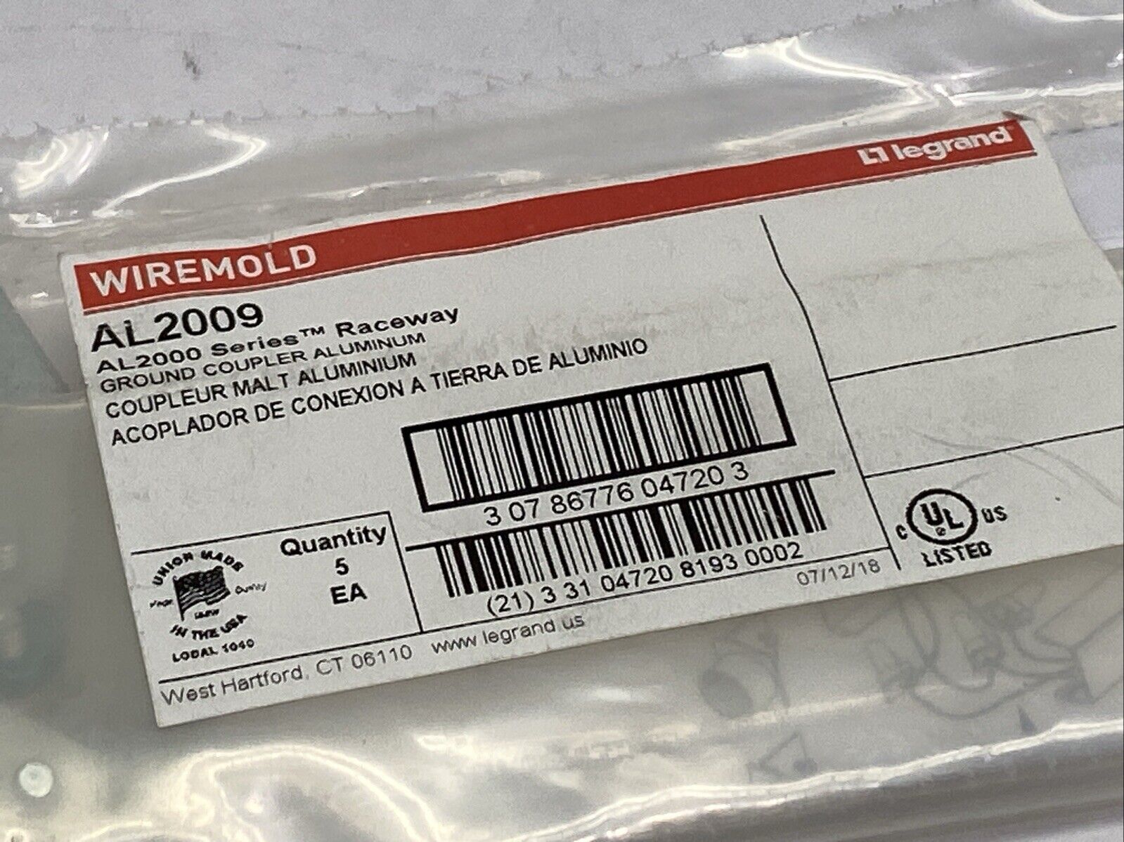 Legrand AL2009 Wiremold Raceway Ground Coupler LOT OF 5 - Maverick Industrial Sales