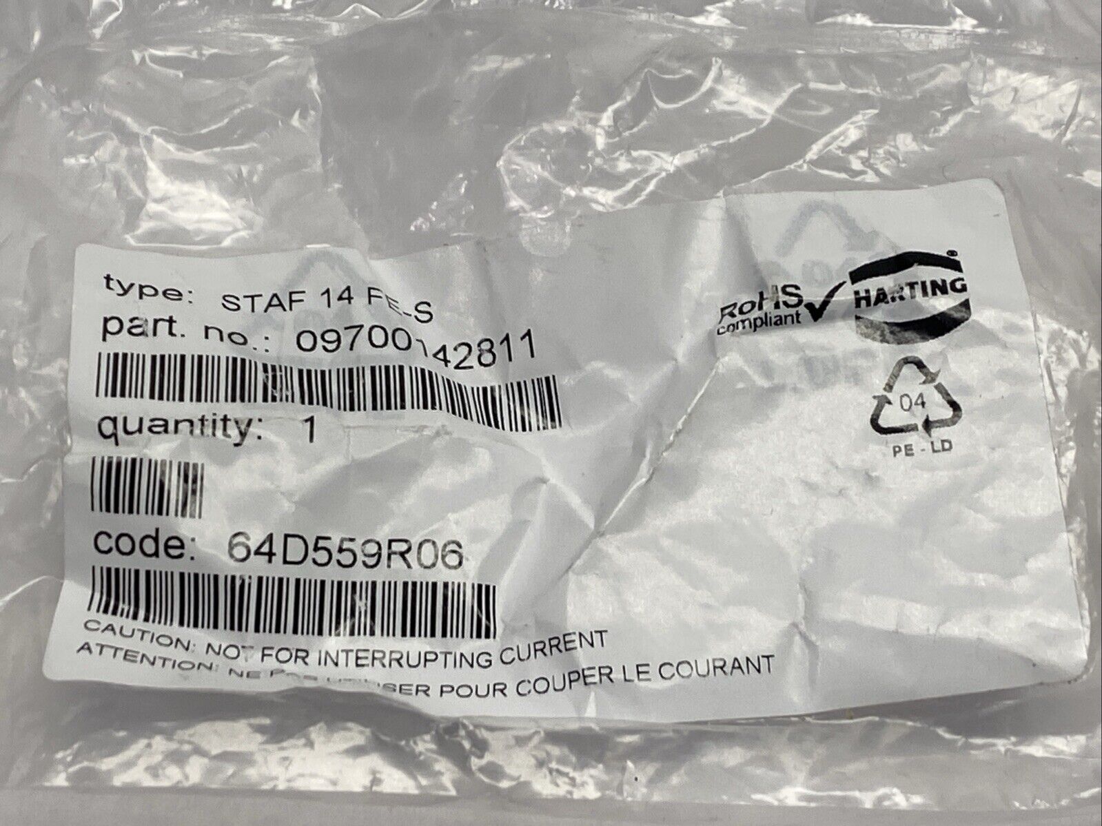 Harting 09700142811 STAF 14 FE-S Screw Terminal Insert Size 10A 14-Pin Female - Maverick Industrial Sales