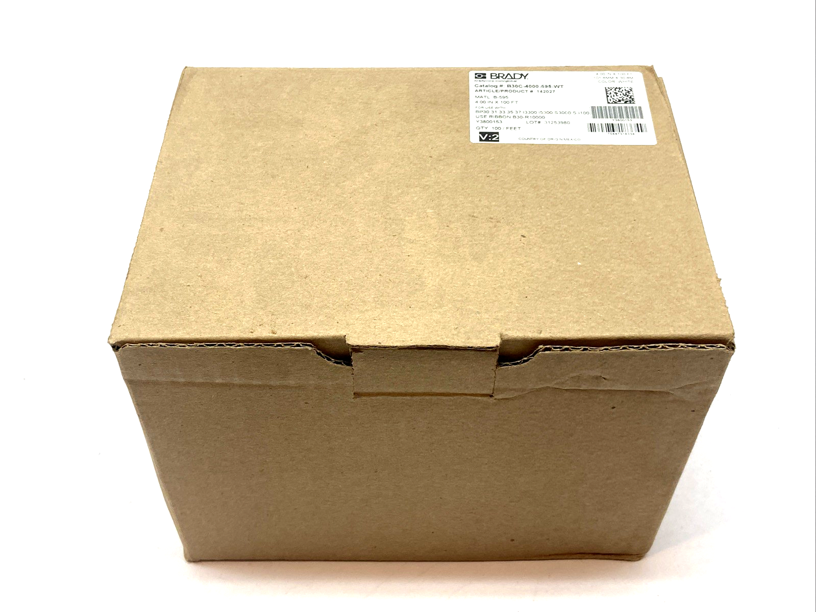 B30C-4000-595-WT | Brady 4" x 100' White Vinyl Label Tape - New - Maverick Industrial Sales