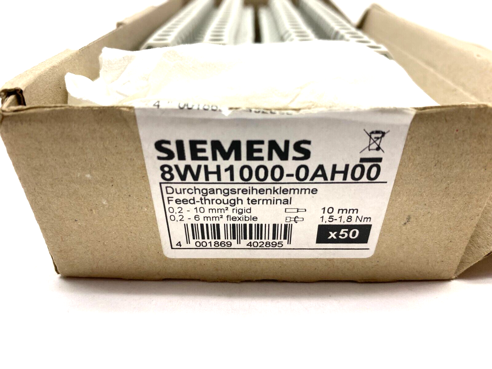 Siemens 8WH1000-0AH00 Feed-Through Terminal Block Gray 6mm BOX OF 43 - Maverick Industrial Sales