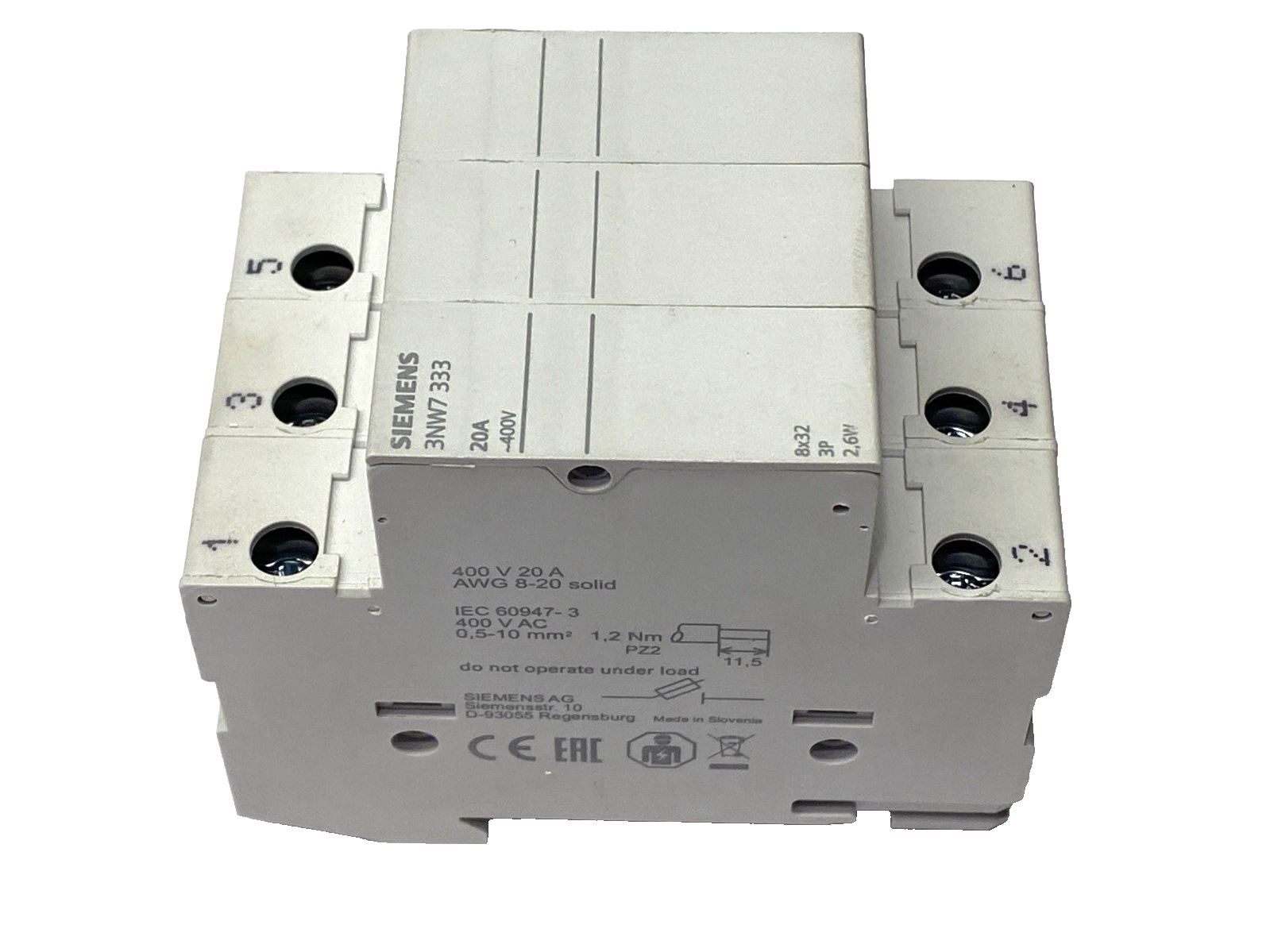 Siemens 3NW7333 SENTRON Cylindrical Fuse Holder 3-Pole 8x32mm 400V 20A - Maverick Industrial Sales