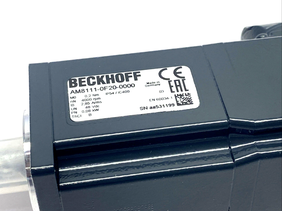 AM8111-0F20-0000 | Beckhoff Servomotor 0.20 Nm 4000rpm 48VDC 0.08kW 40mm Flange - New - Maverick Industrial Sales