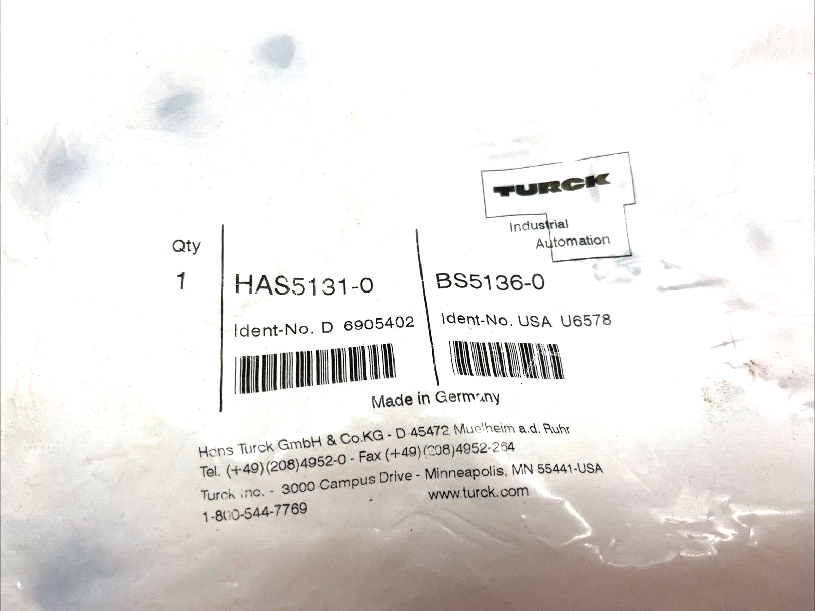 Turck HAS5131-0 Field Wireable Connector BS5136-0 Ident-No. U6578, 6905402 - Maverick Industrial Sales