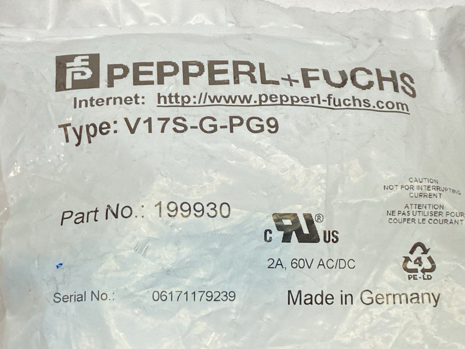 Pepperl+Fuchs V17S-G-PG9 Field Wireable Connector Male M12 8-Pin A-Code 199930 - Maverick Industrial Sales
