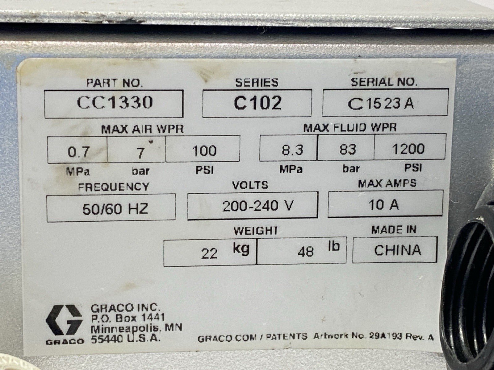 Graco CC1330 Series C102 2-Ball Cat Pump 10:1 To 20:1 10A 200-240V - Maverick Industrial Sales