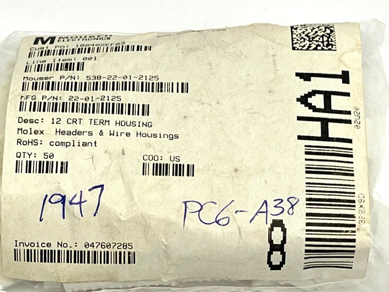 Molex 221-01-2125 KK 254 Crimp Housing 12 Circuits LOT OF 50 - Maverick Industrial Sales