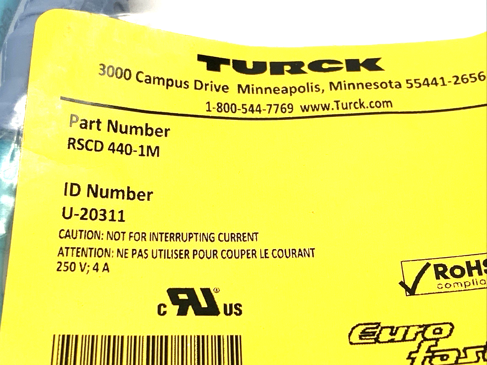 RSCD 440-1M | Turck Industrial Ethernet Extension Cable M12 Male 4-Pin 1m U-20311 - New - Maverick Industrial Sales