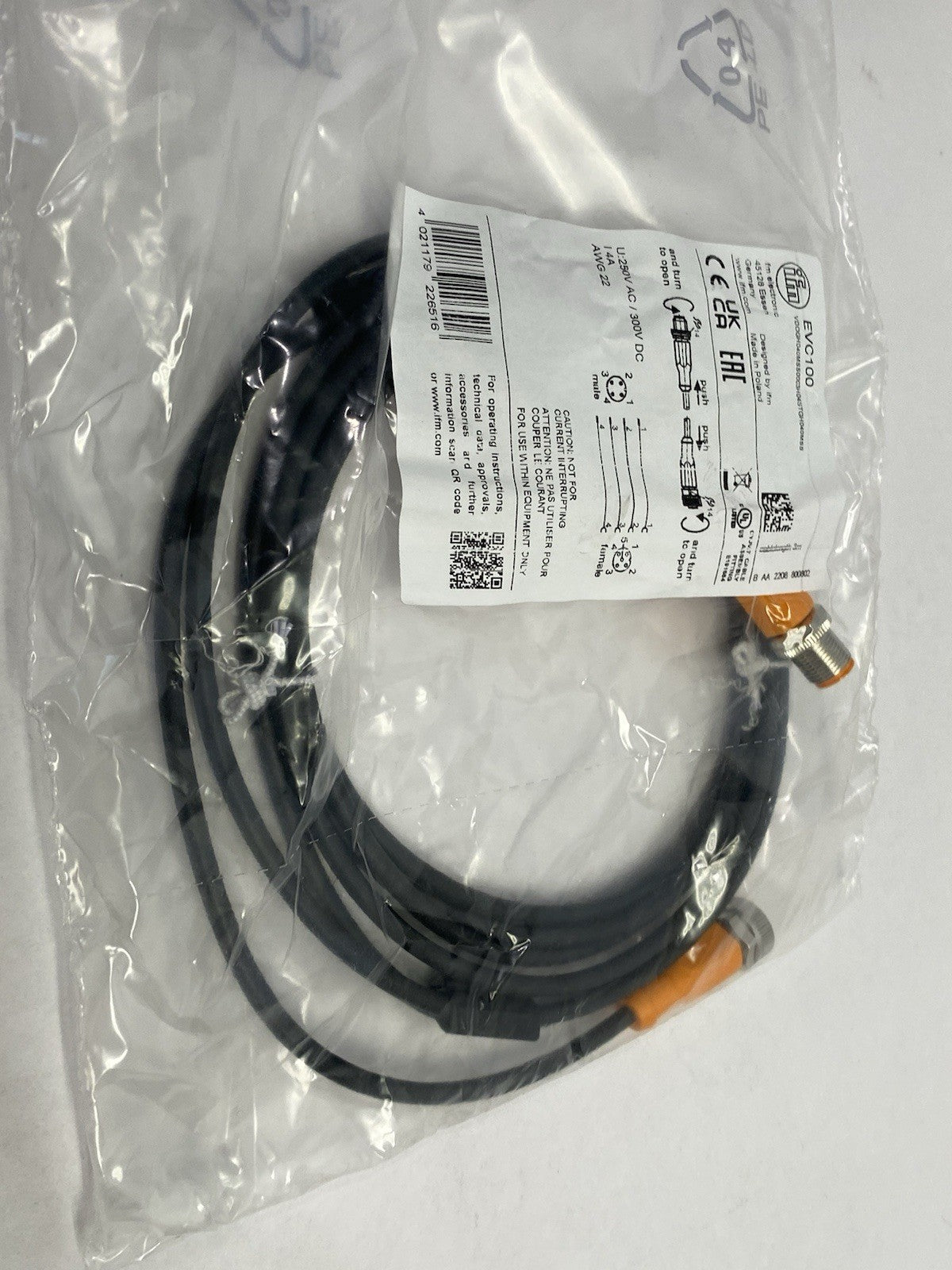 EVC100 | Ifm A-Coded Dbl-Ended Connection Cable VDOGH040MSS0003H04STGH040MSS - New - Maverick Industrial Sales