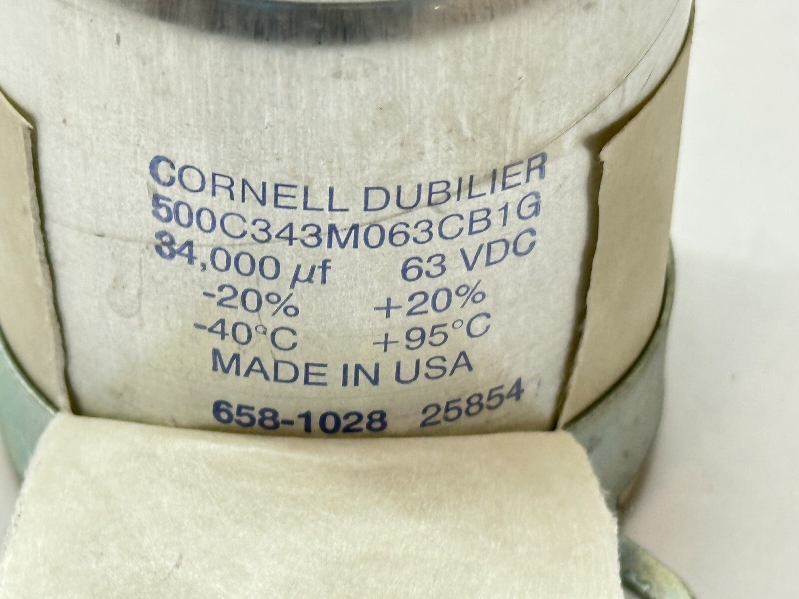 Cornell Dubilier 500C343M063CB1G Capacitor 34,000UF 63VDC 658-1028 25854 - Maverick Industrial Sales