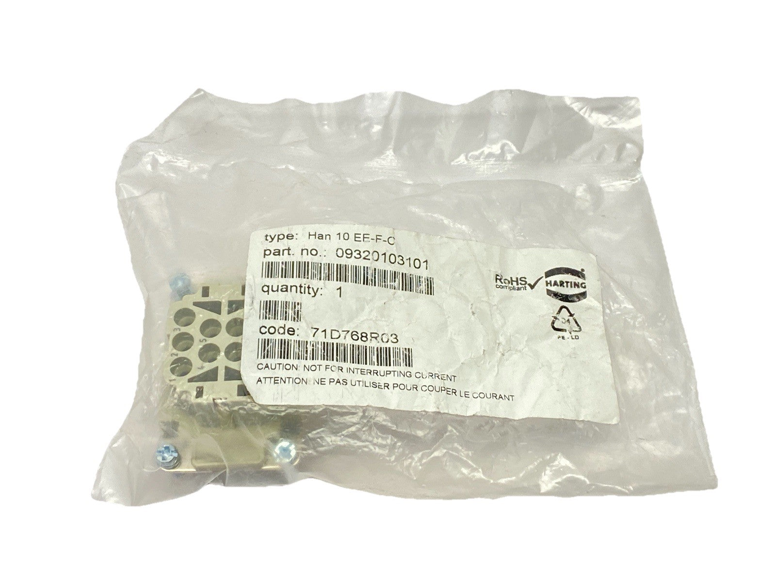 09320103101 | Harting Insert Female Connector Crimp Han 10 EE-F-C 600V - New - Maverick Industrial Sales