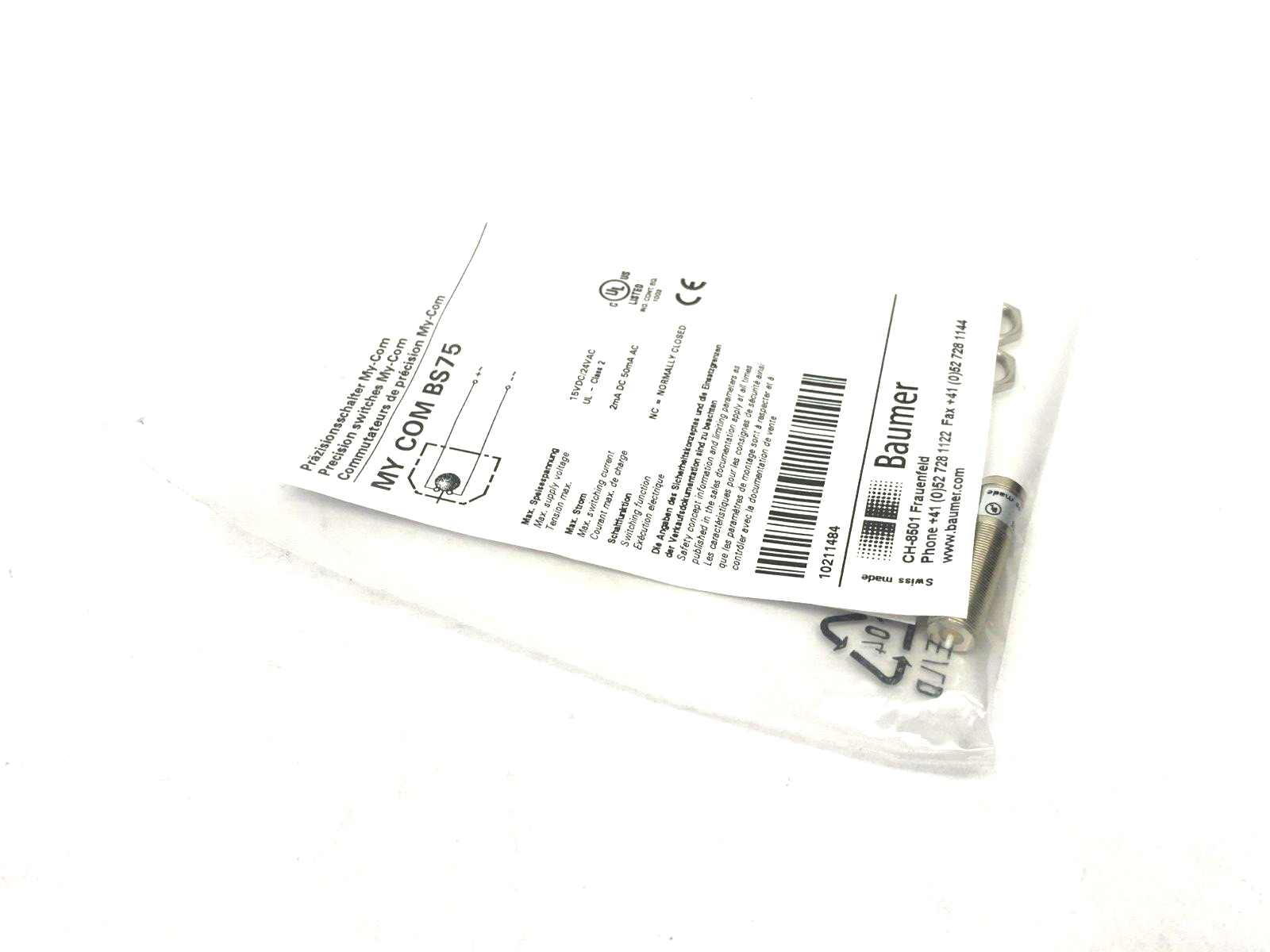 Baumer MY-COM BS75 My-Com Precision Switch Break Function NC Mechanical 10211484 - Maverick Industrial Sales
