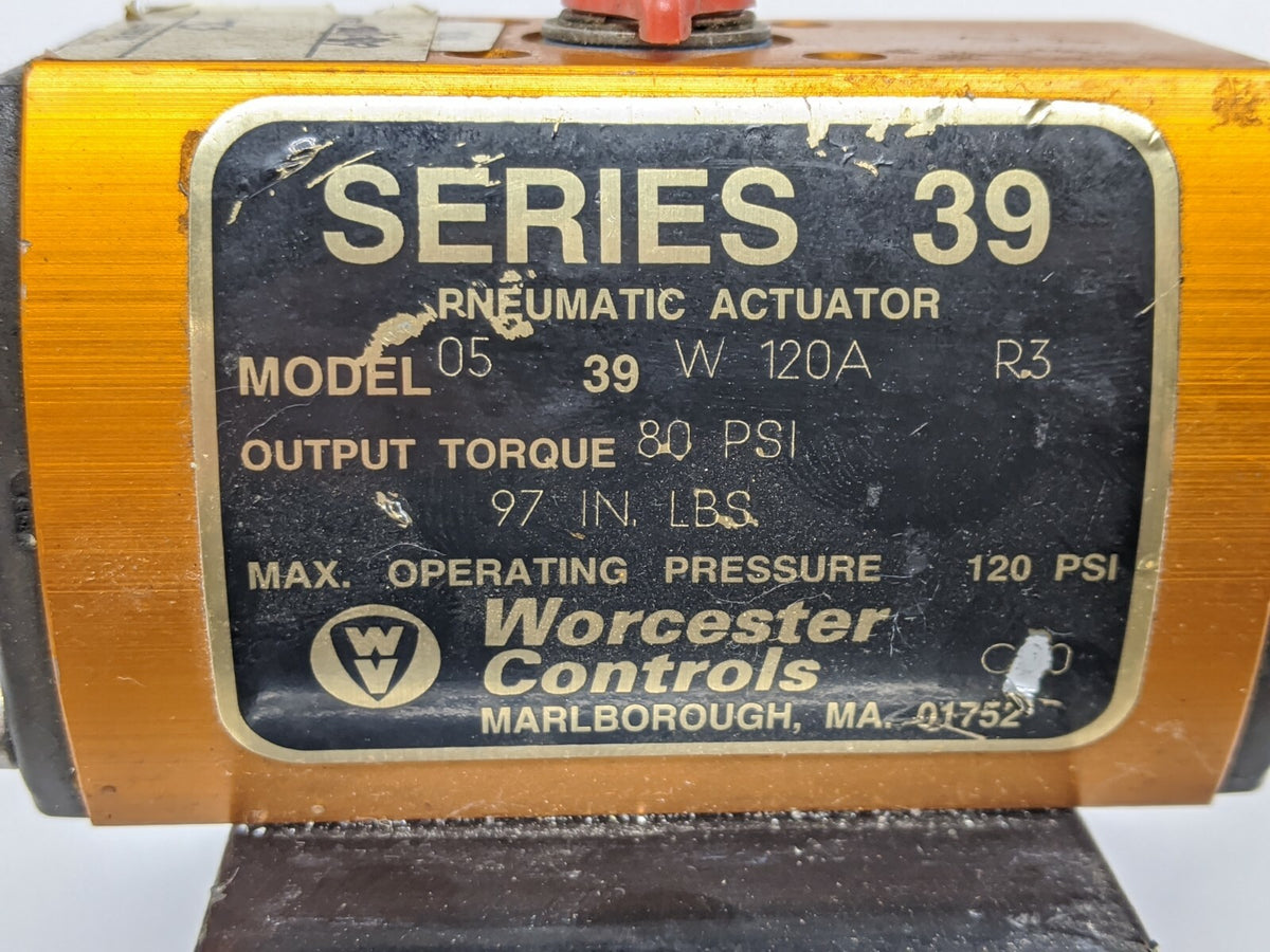 05 39 W 120A R3 | Worcester Controls 0539W120AR3 Pneumatic Actuator Series 39 w/ 1/4" Ball Valve - Used - Maverick Industrial Sales