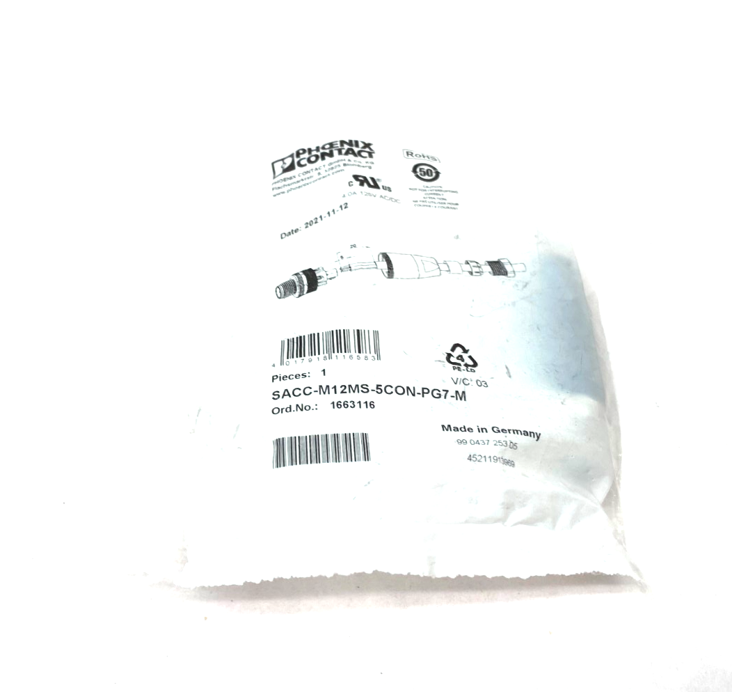 Phoenix Contact SACC-M12MS-5CON-PG7-M Male Wireable Connector M12 5-Pin 1663116 - Maverick Industrial Sales