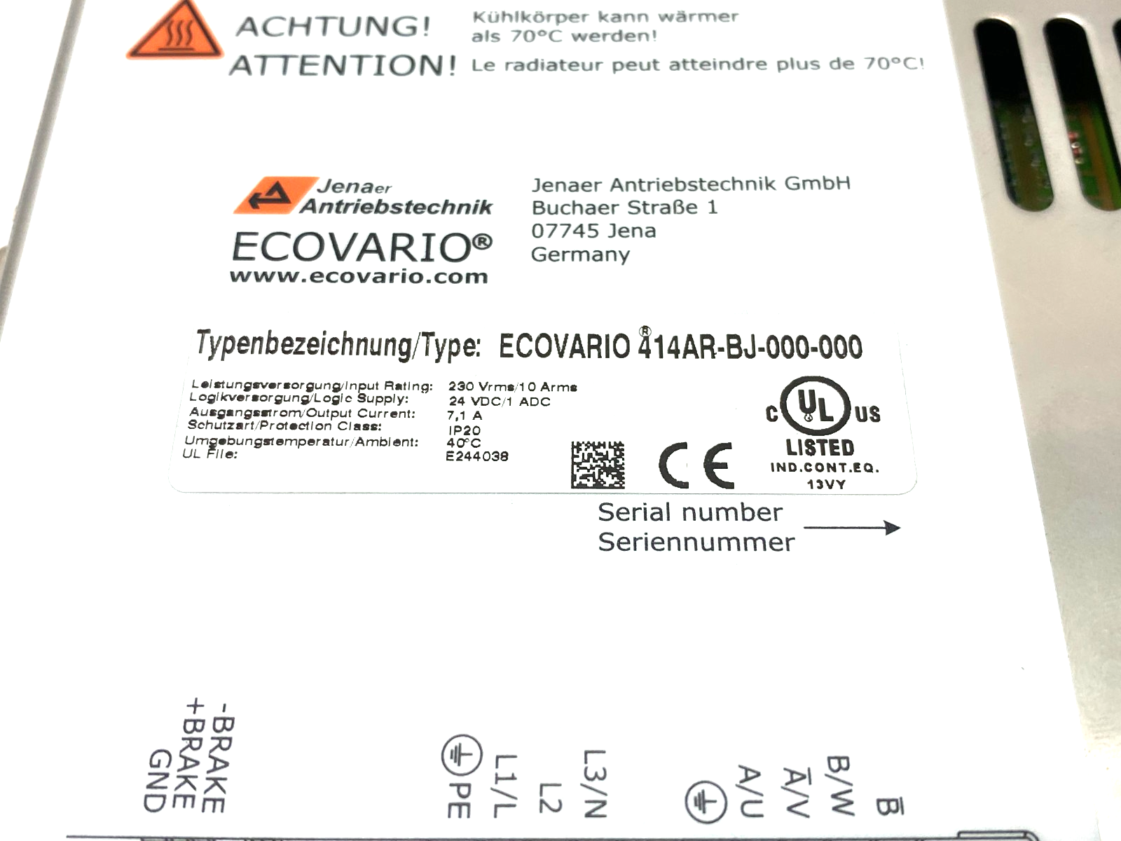 ECOVARIO 414AR-BJ-000-000 | Jenaer 1-axis Servo Amplifier, CANopen/EtherCAT, STO - Used - Maverick Industrial Sales