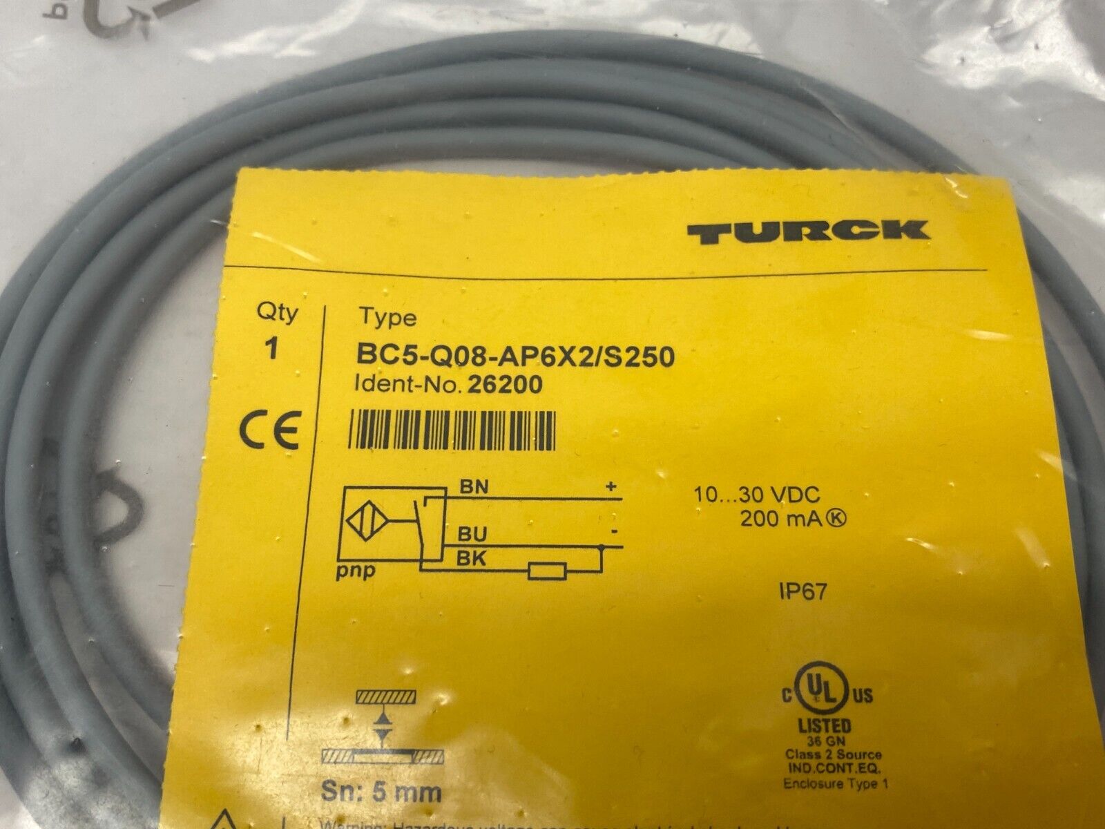 Turck BC5-Q08-AP6X2/S250 Rectangular Capacitive Sensor 5mm Sn 10-30VDC 26200 - Maverick Industrial Sales